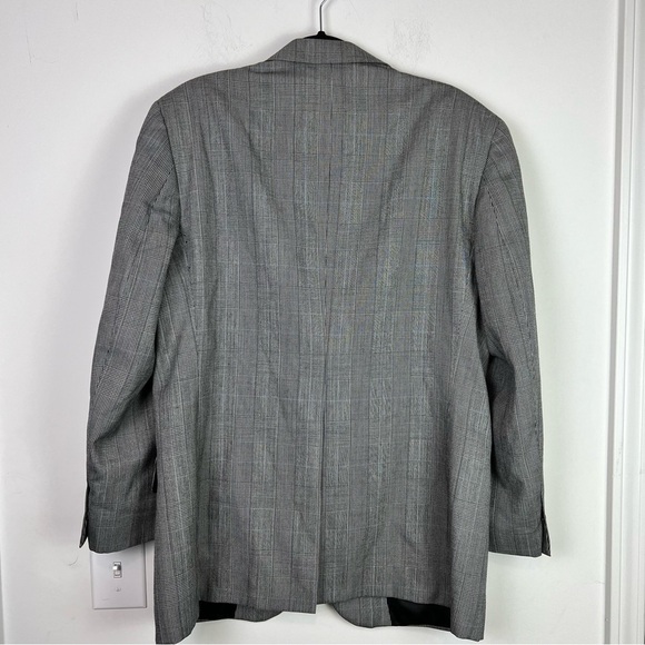 Burberrys Blazer mens large two button coat grey blue micro plaid 100% wool - Picture 5 of 11